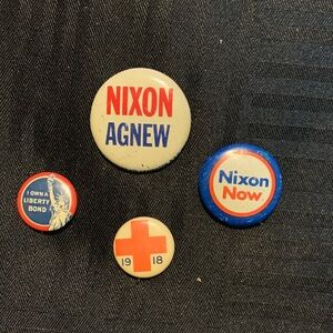 Vintage Political Nixon Campaign Buttons & 1918 Red Cross & Liberty Bonds Button